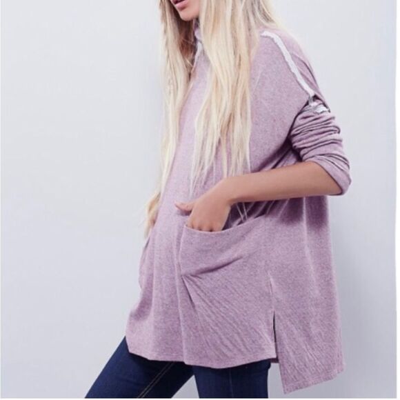 Free People We The Free Long Flight Pullover Pink purple Turtle Neck Top XS - Picture 1 of 12